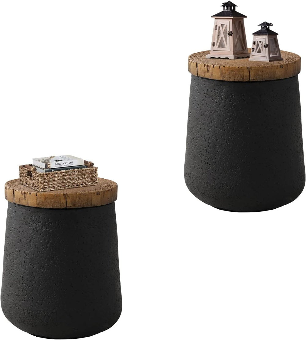 HOMPUS Concrete Outdoor Side Table Sets of 2, 2 Pieces Cylinder Shaped
