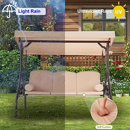 3-Seat Porch Swing with Adjustable Canopy, Patio Swing with Stand