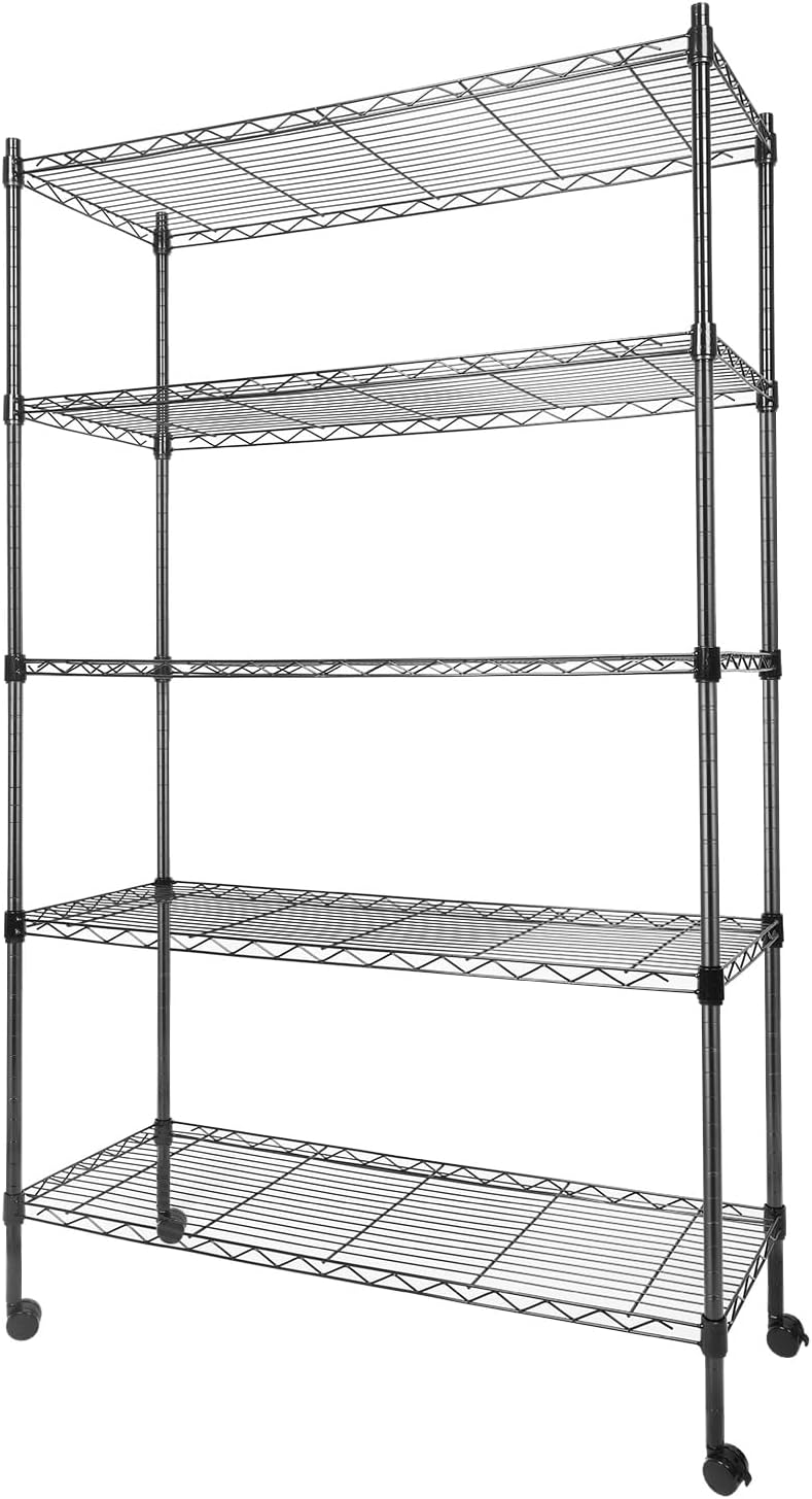 Whitmor 5 Tier Shelving Unit,Metal Storage Shelves, Heavy Duty with 4 Wheels ...