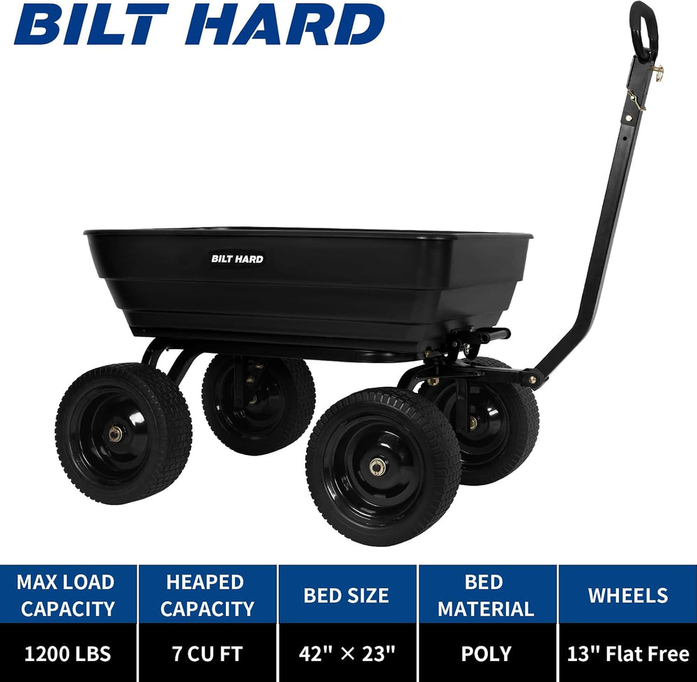 BILT HARD Poly Garden Dump Cart 1200 lbs with No Flat Tires, Quick Release, 2...