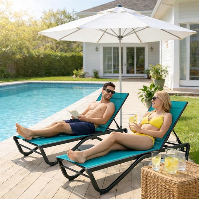 Kozyard Outdoor Chaise Lounge Chair, Full Aluminum Frame, Adjustable Reclinin...