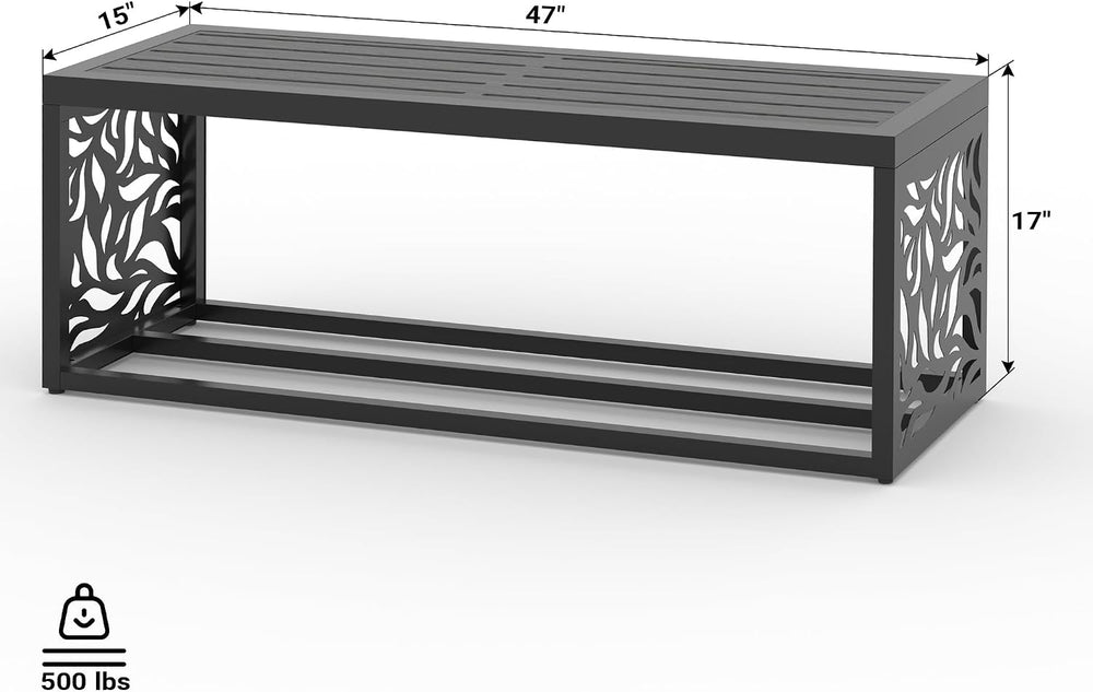 47" Outdoor Storage Bench, HDPE Seat, Steel Frame, Leaf