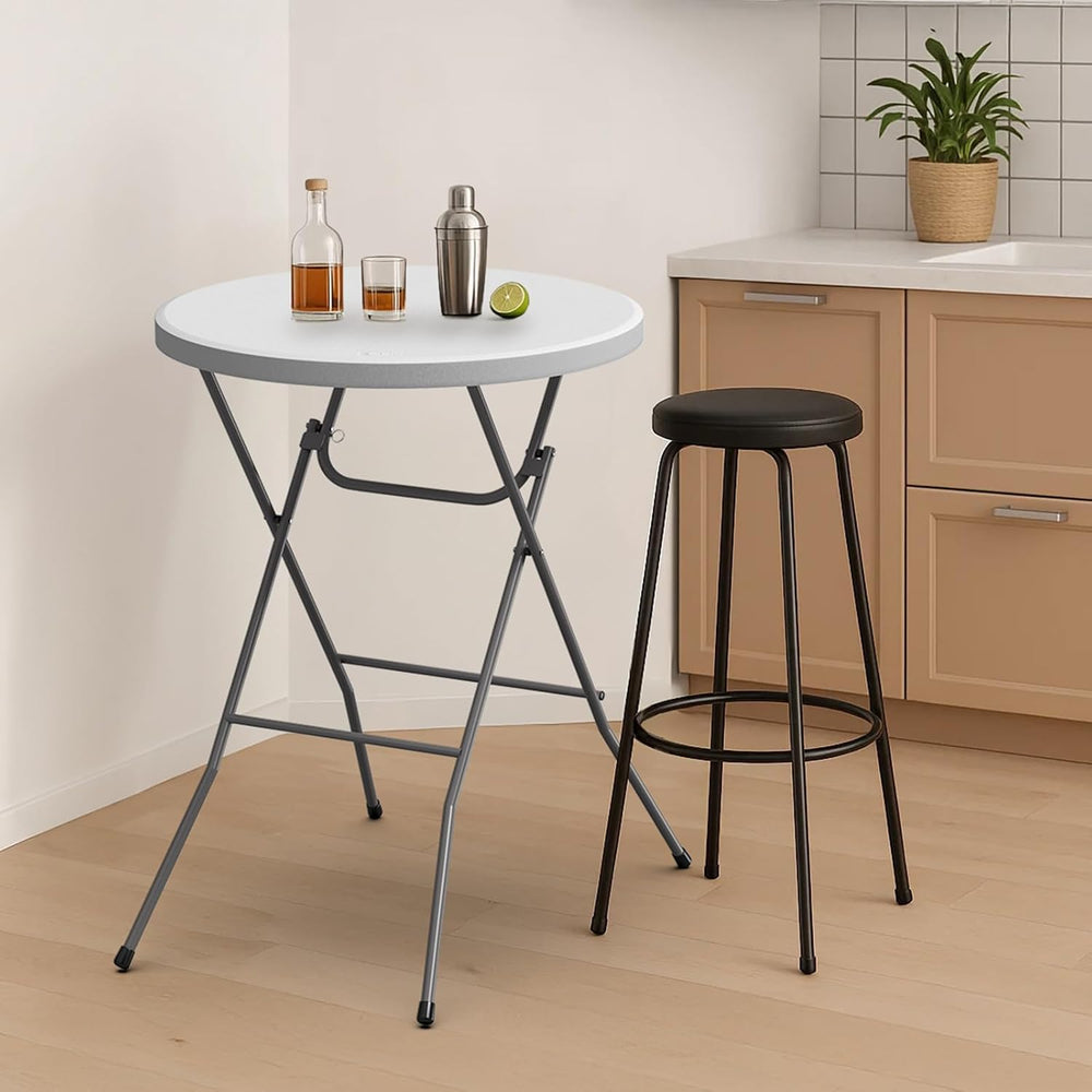VINGLI 32" Plastic Folding Round Table Bar Height, HDPE Matrial with Gra...