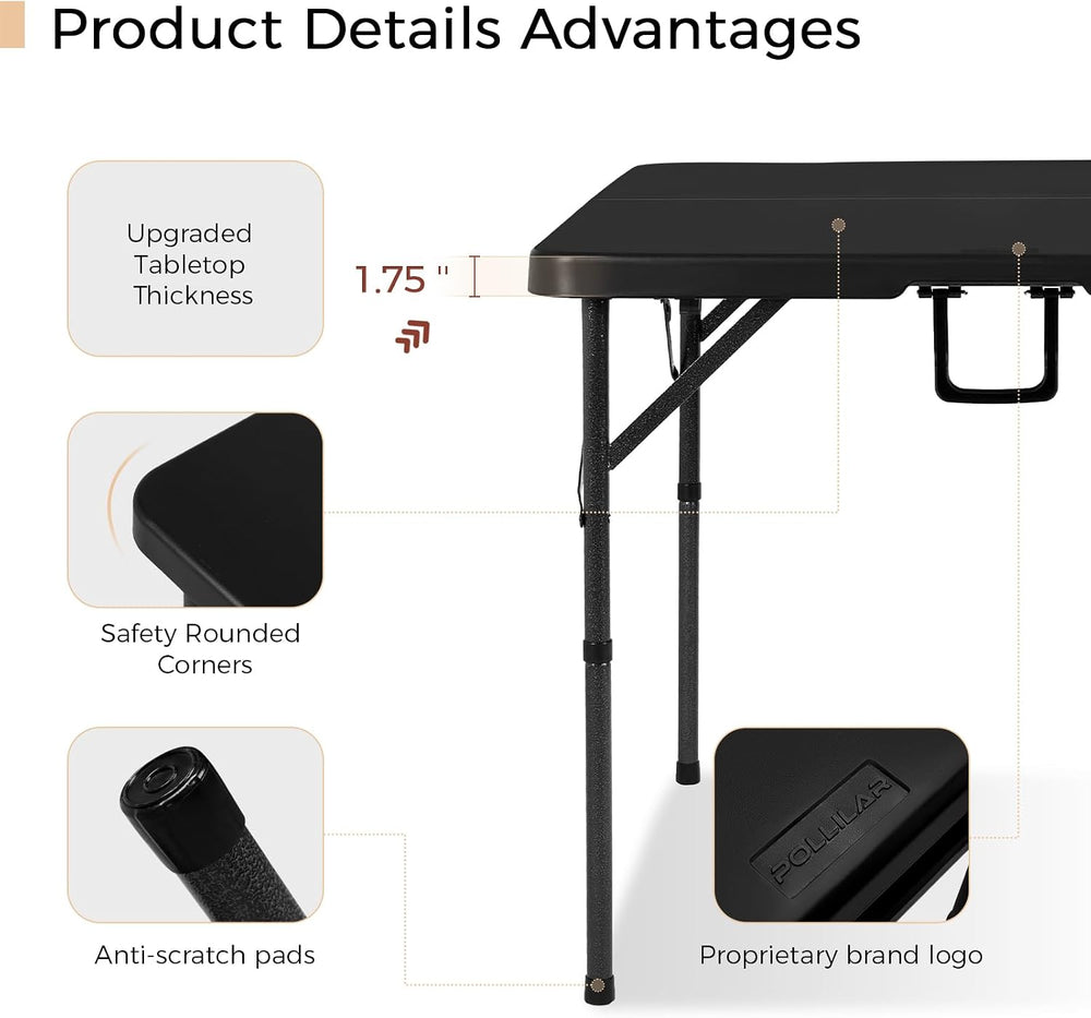 pollilar 34" Folding Card Table Square Portable with Detachable Legs Black