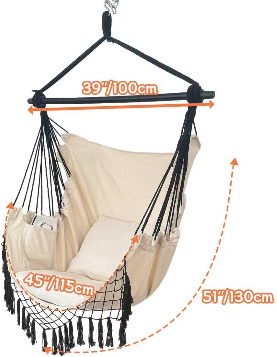 Hammock Chair Hanging Rope Swing Chair,Max 450 Lbs, Large Hanging Chair with ...