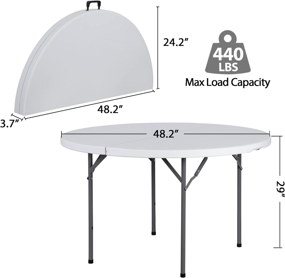 JupiterForce 4 FT Round Folding Table, 48" Indoor Outdoor Portable Plast...