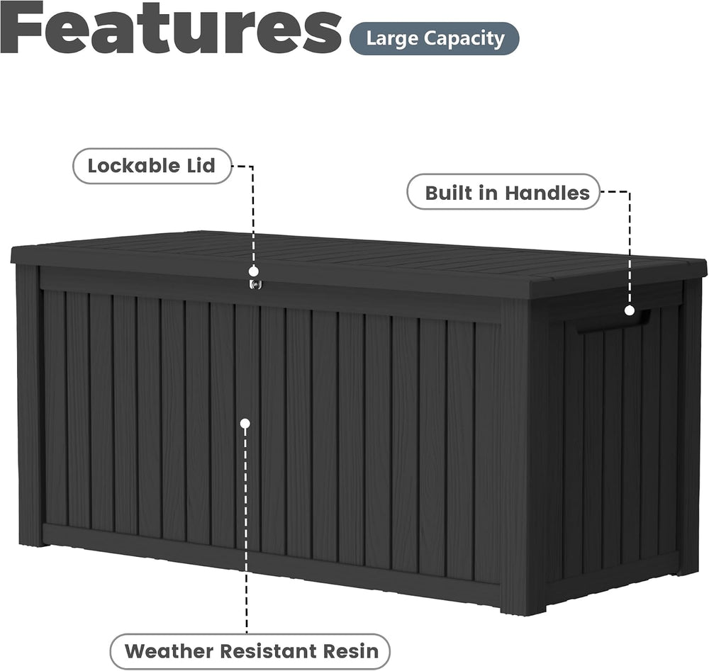 200 Gallon Resin Deck Box, Lockable Patio Outdoor Storage Box for Furniture, ...