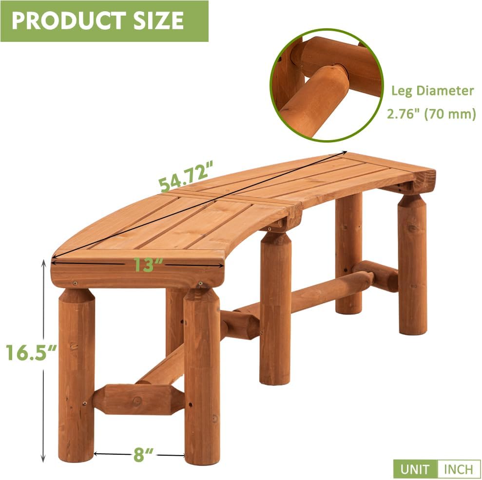 Outdoor Curved Backless Porch Bench, Cedar/Fir Wood Fire Pit Bench, Brown