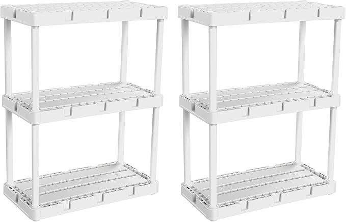 Gracious Living 2 Pack Light Duty Storage Shelves, Knect-A-Shelf 3-Shelf Vent...