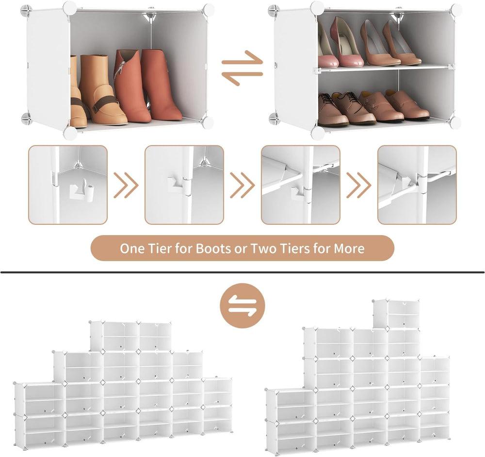 ROJASOP Portable Shoe Rack Organizer with Door, 72 Pairs White Shoe Storage C...