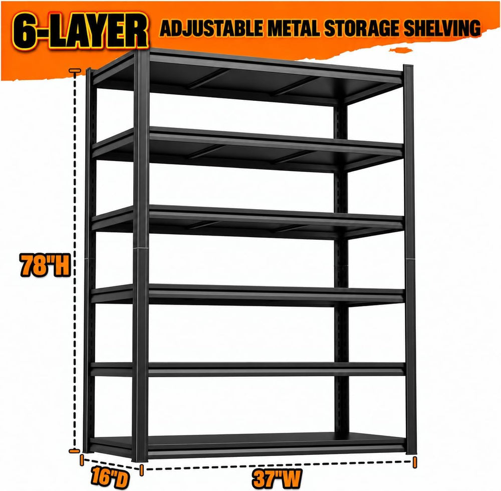 PRESTELION Garage Shelving, 6 Tier Heavy Duty Metal Storage Rack Adjustable