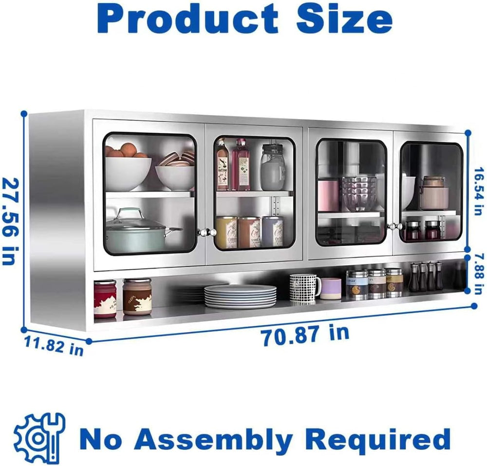 ZZV 70.87“ Kitchen Wall Cabinet, Stainless Steel Wall Mounted Cabinet with Ad...