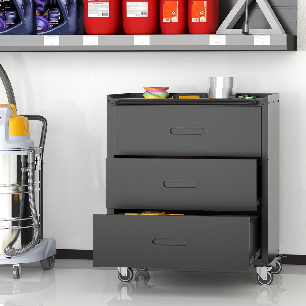 Mobile Garage Tool Storage Cabinet with 3 Drawers,Black Rolling Cabinet