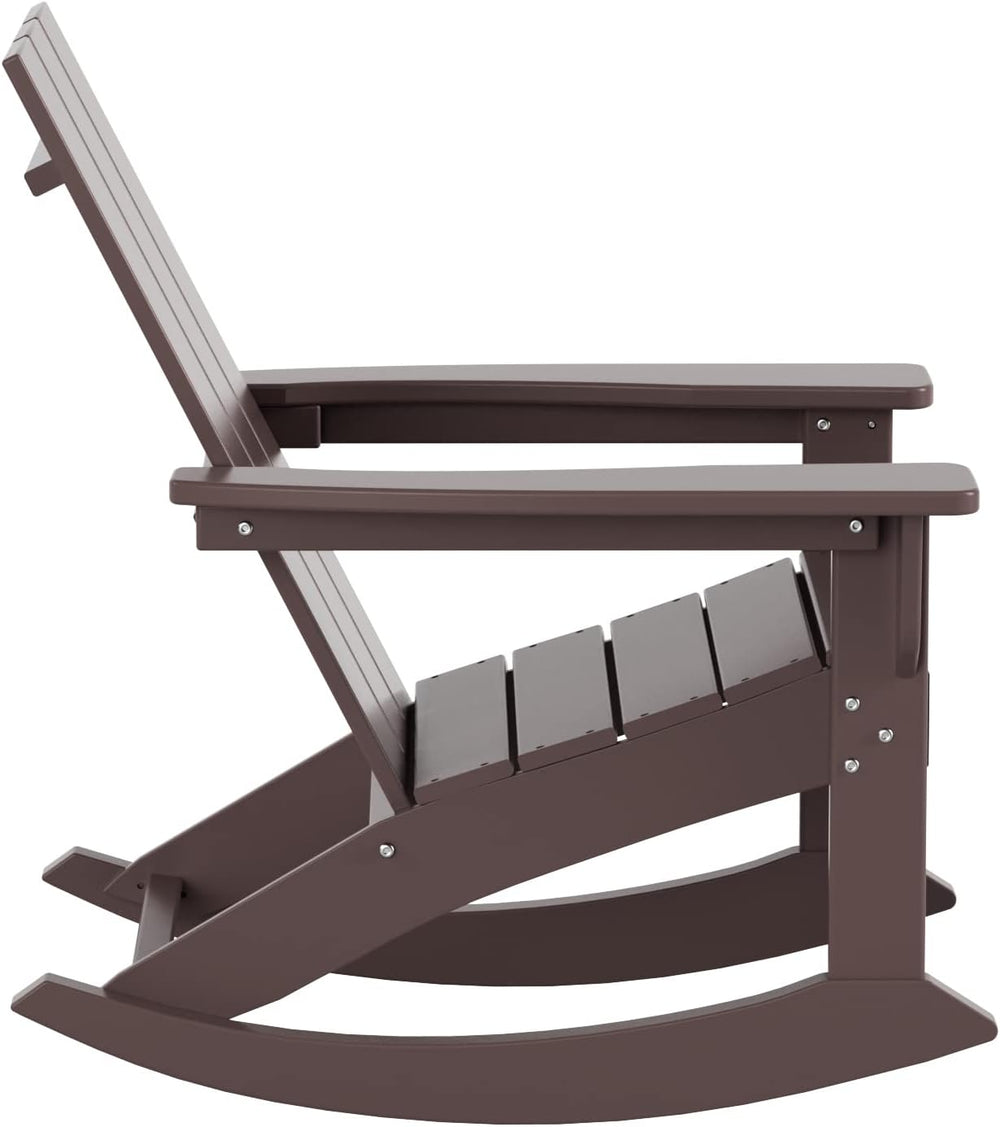 WO Home Furniture Modern HDPE Outdoor Adirondack Rocking Chair, Dark Brown