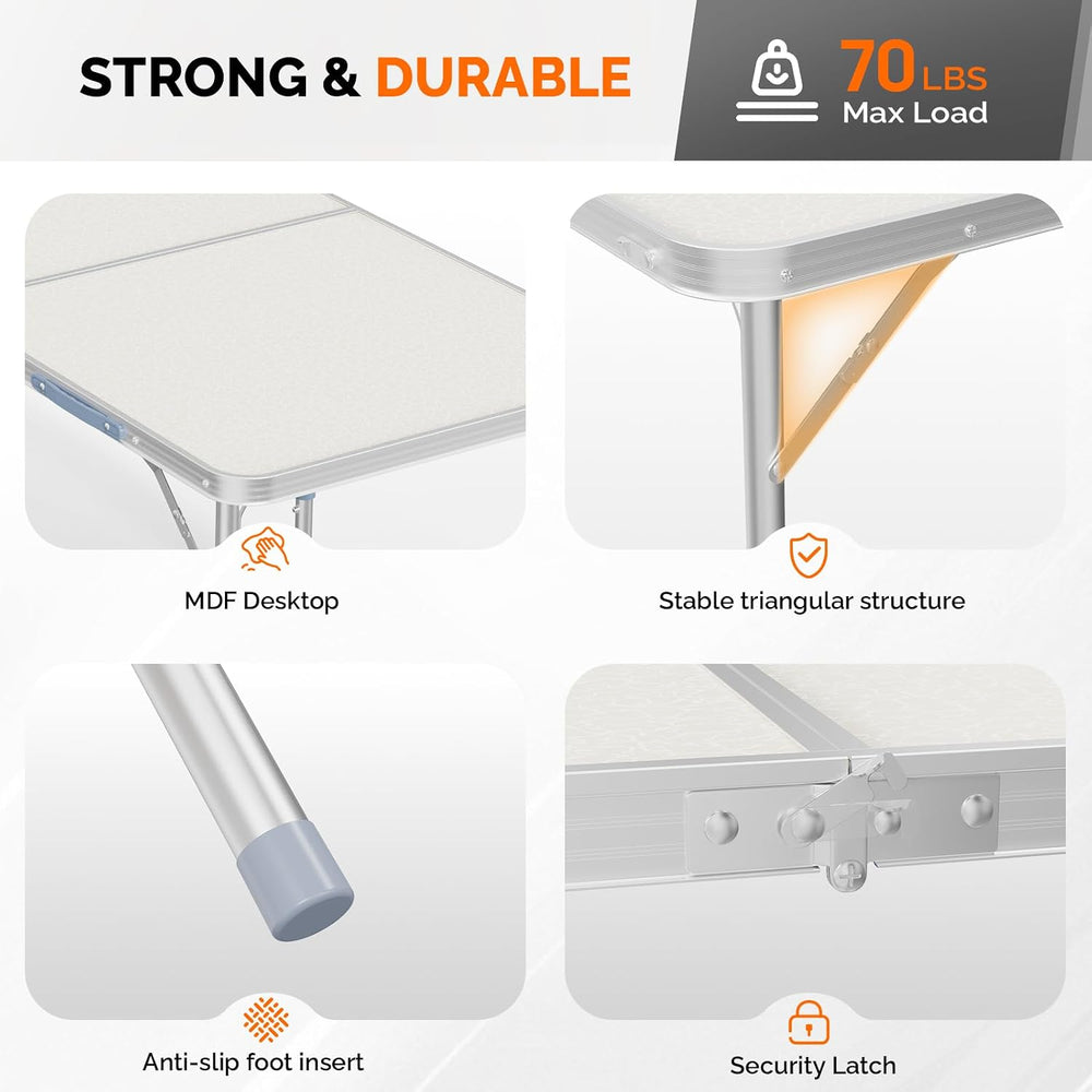 VINGLI 6ft Folding Camping Table with Carry Handle,Portable Utility Table Mul...