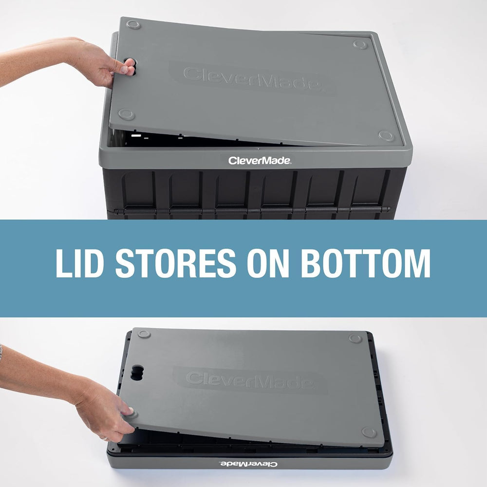 CleverMade Collapsible Storage Bins With Lids, 46L 3 Pack, 75 lb, Stone