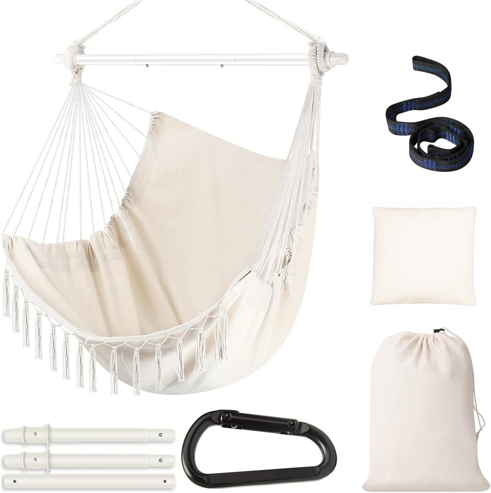 Hanging Swing Hammock Chair with Spreader Bar & Adjustable Straps - Beige