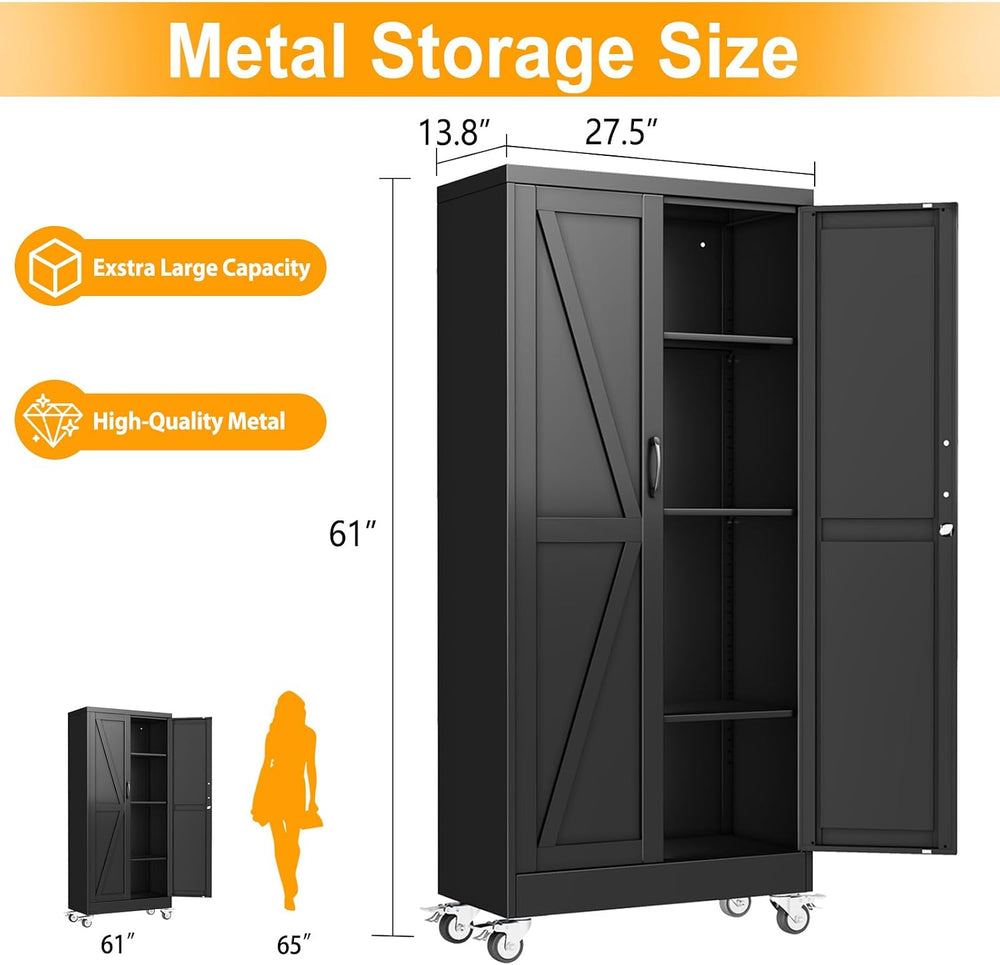 Ckzbx Metal Garage Storage Cabinet with Locking Doors and Adjustable Shelves,...