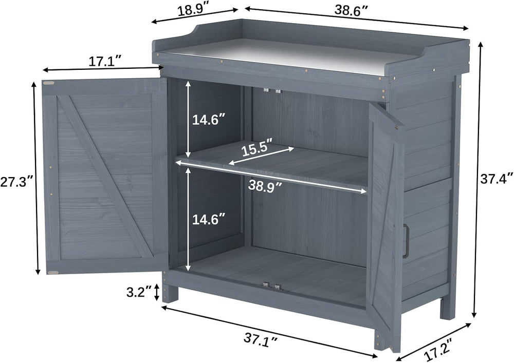 GDLF Outdoor Storage Cabinet with Work Bench, Garden Potting Table, Gray