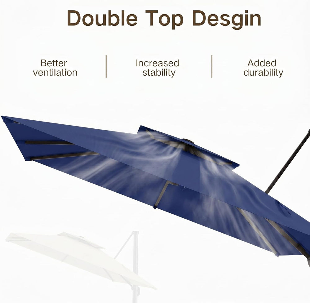 Kingdura 12' X 12' Cantilever Patio Umbrella with Double Top Vent, La...