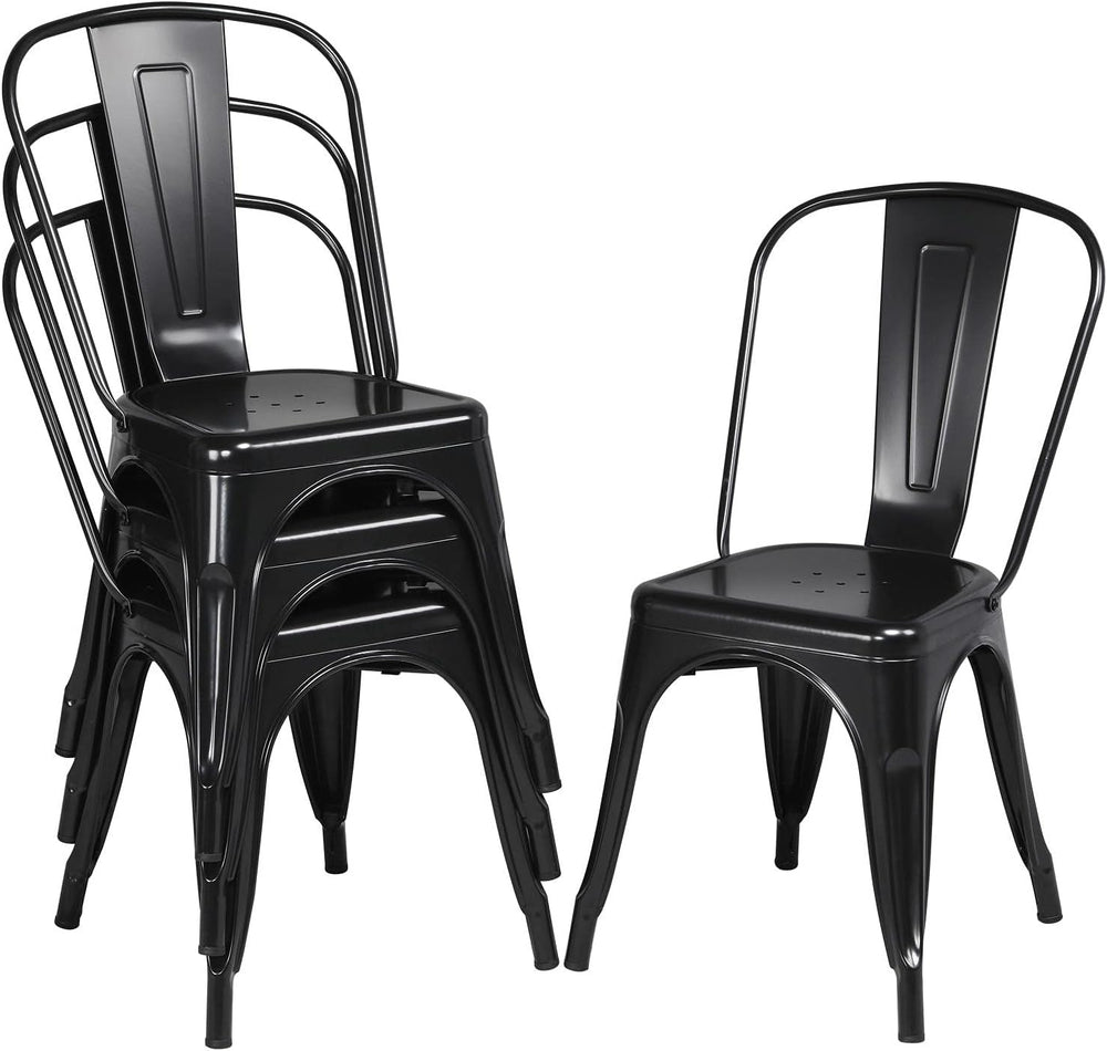 Yaheetech Metal Dining Chairs Set of 4, Stackable Outdoor Chairs, Black