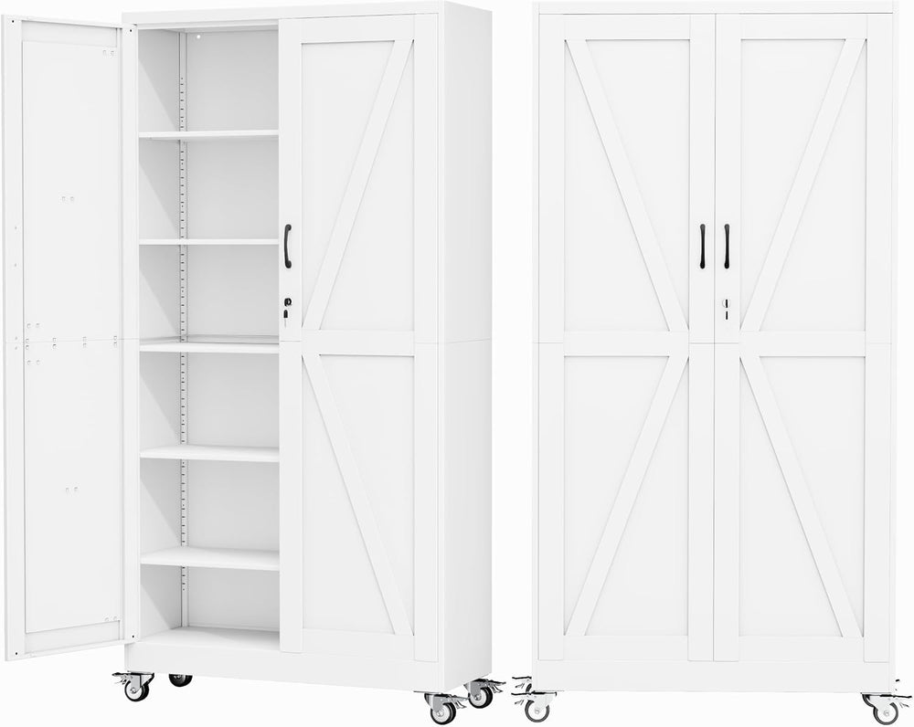 Metal Garage Storage Cabinet with Locking Doors and Adjustable Shelves,78.74&...