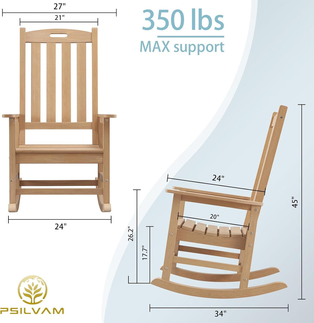 Psilvam Oversized Outdoor Rocking Chair, HDPE Porch Rocker (Teak)