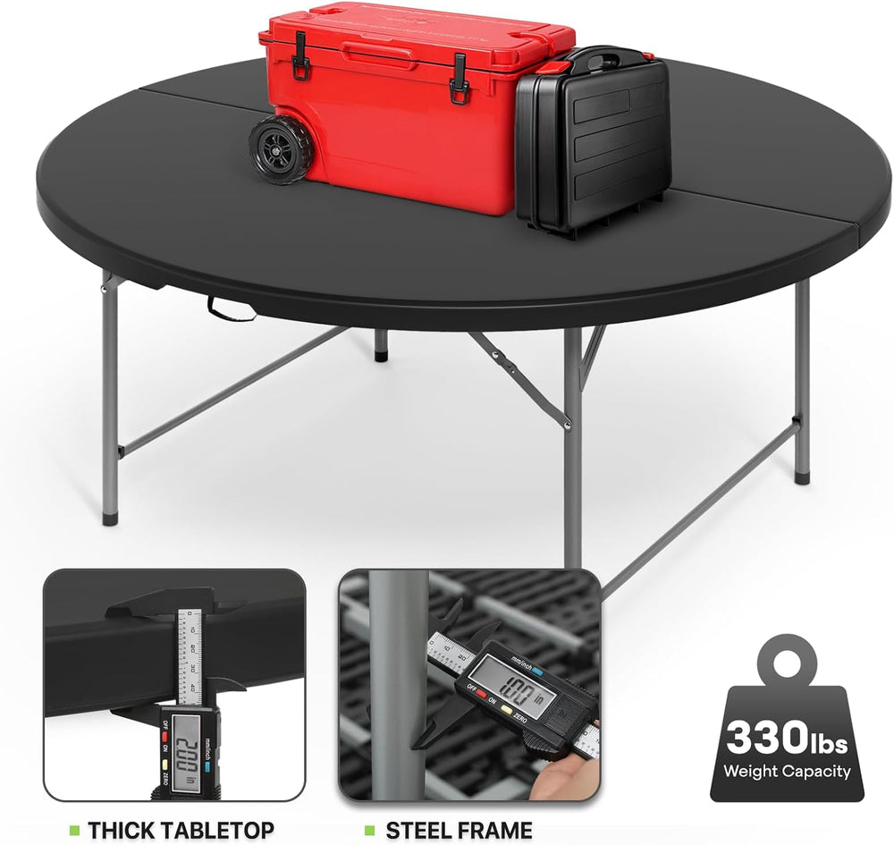 Magshion 65 Inch Round Folding Plastic Table, Black