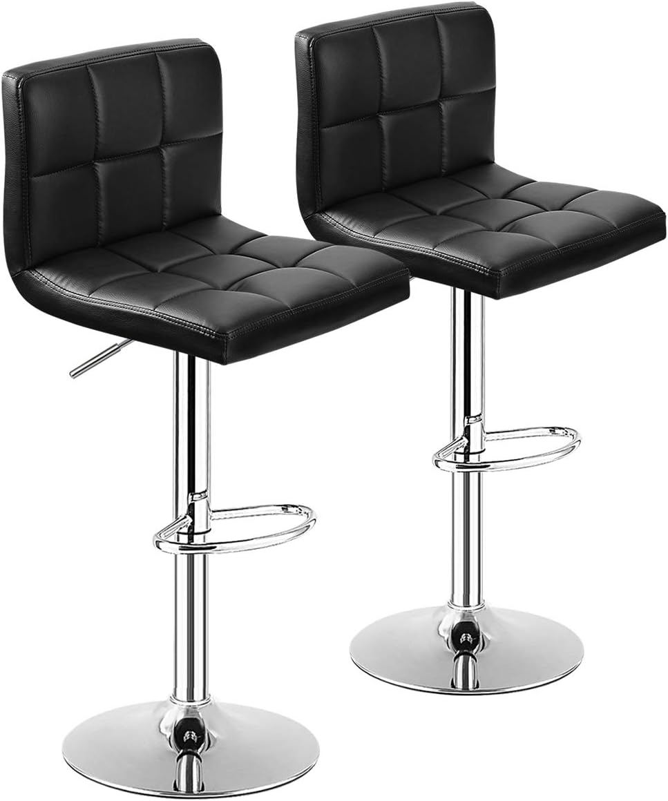 COSTWAY Bar Stools Set of 2, Modern Swivel Adjustable Height PU Leather Barst...