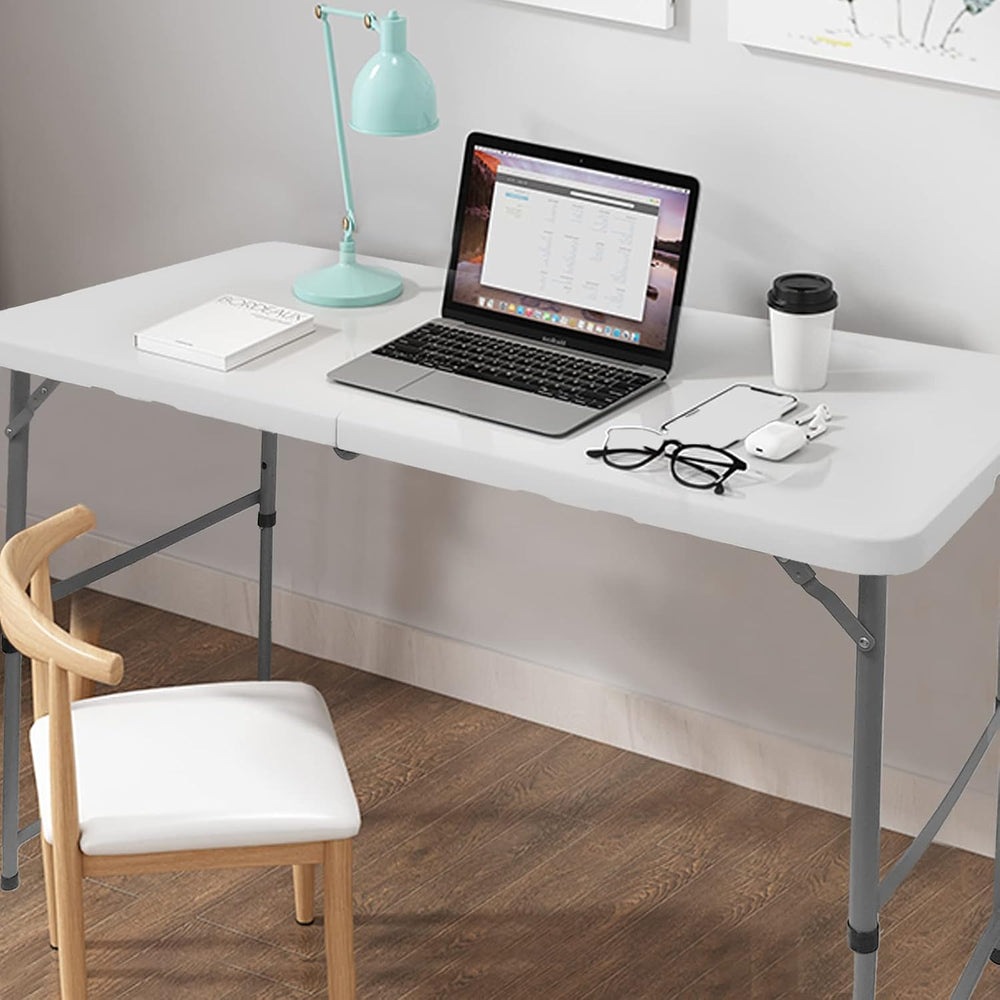 4FT Folding Utility Table, Height Adjustable, Fold-in-Half with Handle