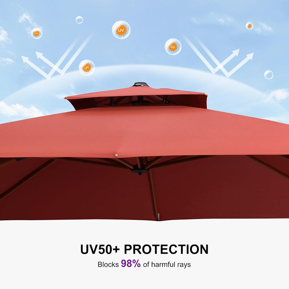 PURPLE LEAF Cantilever Umbrella 9' X 12' Wood-Grain Finish, Brick Red