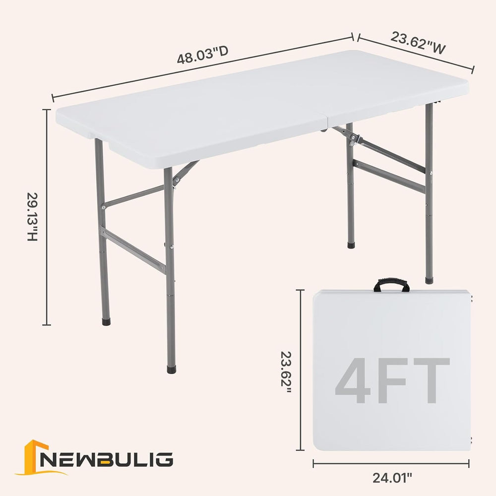 NEWBULIG 4 FT Foldable Table, Heavy Duty Folding Table Easy to Fold Store