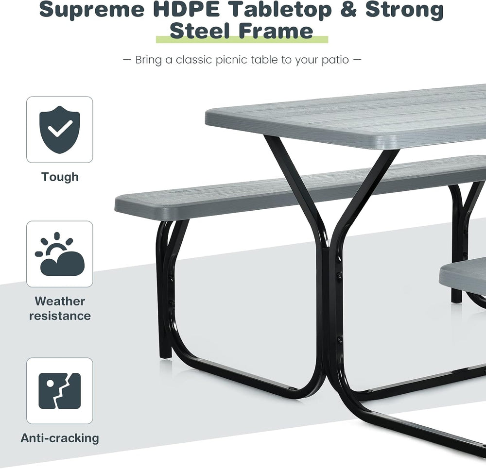 LDAILE Picnic Table Bench Set, Portable Plastic Picnic Table