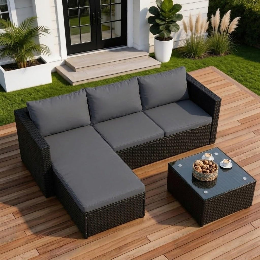 Shintenchi Outdoor Sectional Patio Furniture Set 4-Piece, All-Weather PE Ratt...