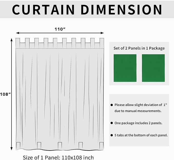 Easy-Going Outdoor Patio Curtains Detachable Tab Top Windproof Weatherproof C...
