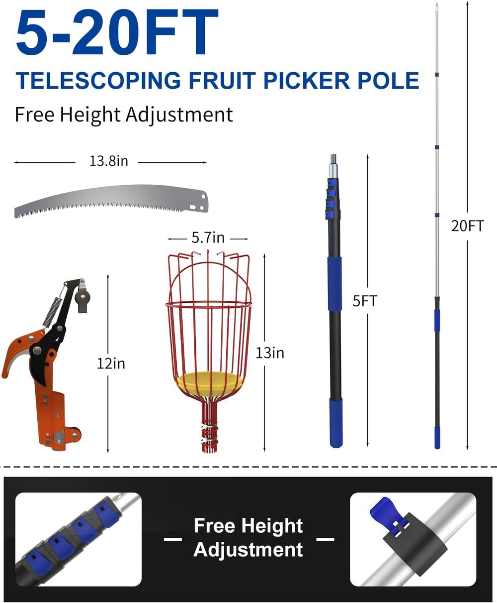 26FT Reach Pole Saw, Telescoping Tree Trimmer with 5-20FT Extension Pole, Sha...