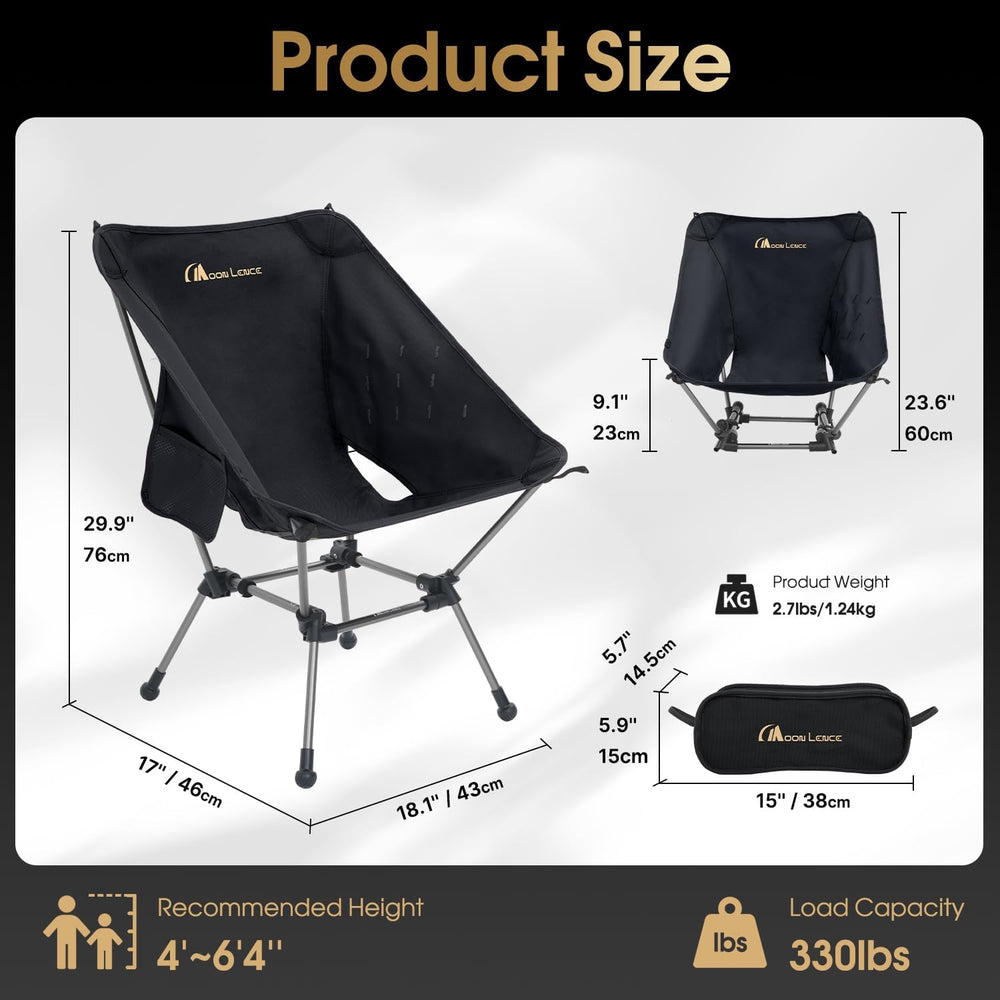 MOON LENCE Portable Camping Chair Plus, Larger & Roomier, Compact and Lig...