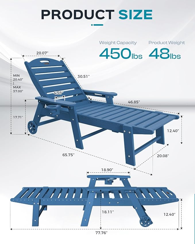 Ciokea Lounge Chair Outdoor, Oversized Chaise Lounge Chair with 5 Positions, ...