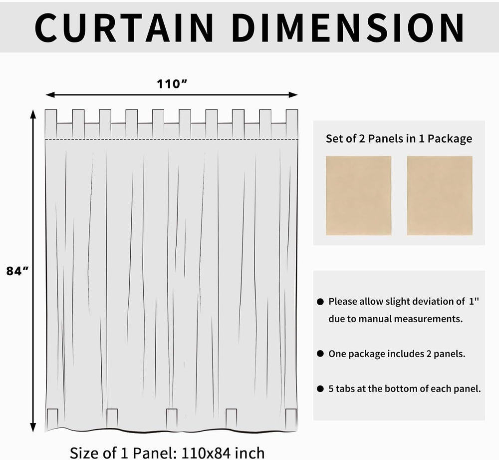 Easy-Going Outdoor Patio Curtains 2 Panels, 110x84 inch, Beige