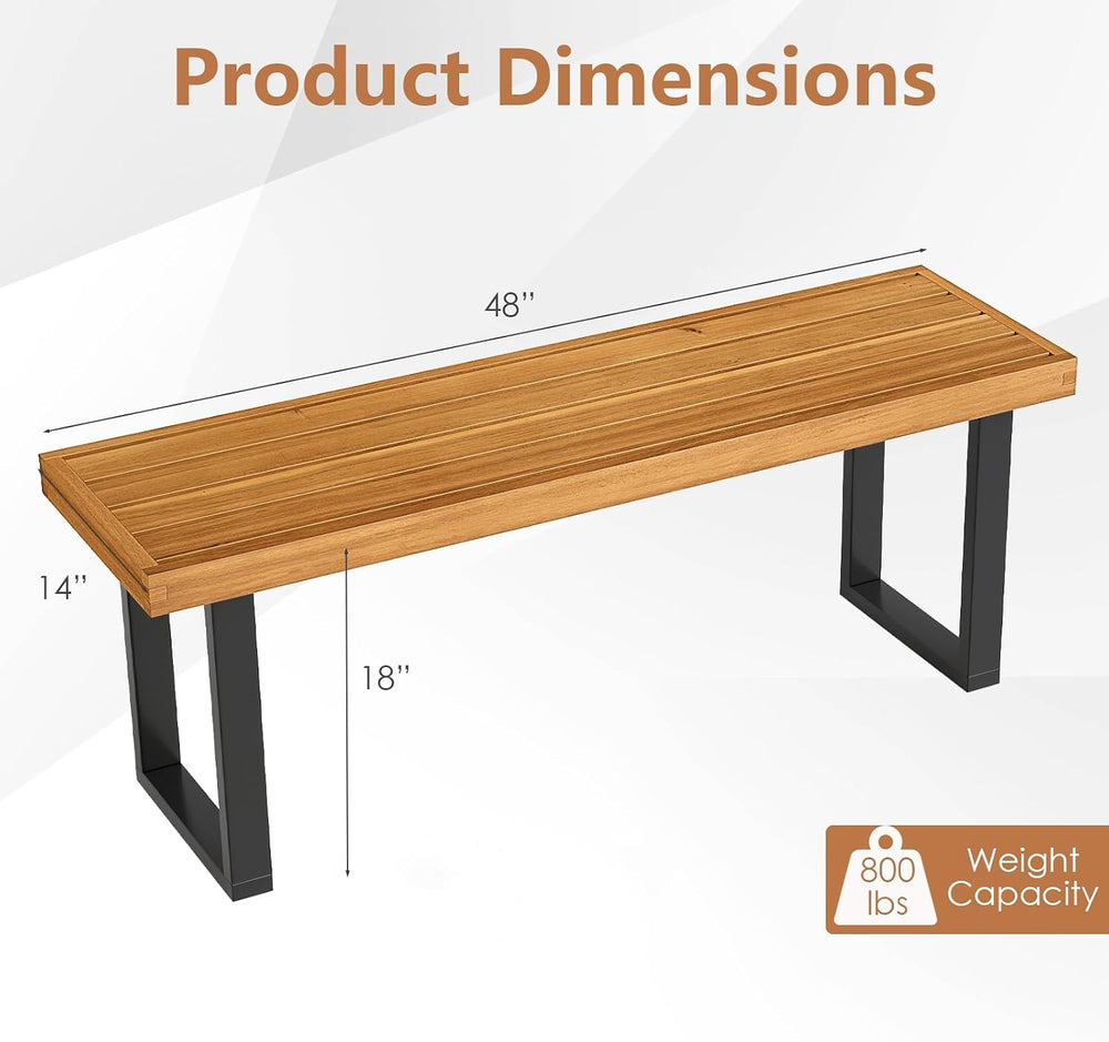 HAPPYGRILL Acacia Wood Bench for 2 People, Outdoor Dining Bench with Metal Le...