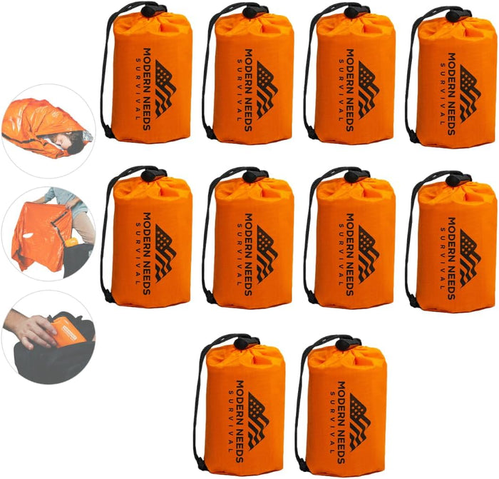 MODERN NEEDS Emergency Sleeping Bag Survival | Emergency Blanket, Bivy Sack & Emergency Bivy for Survival Supplies, Hiking Survival Kit, Compact Sleeping Bag & Camping Safety Equipment |