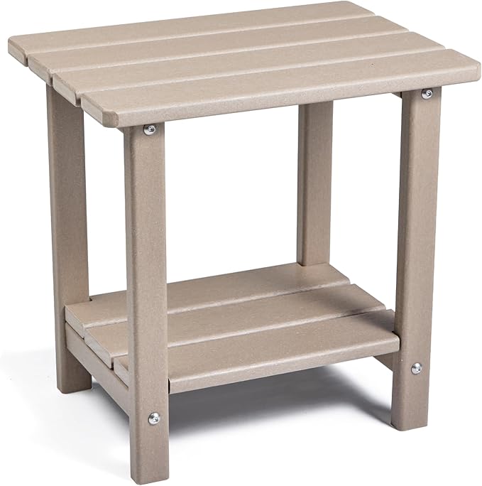 Adirondack Outdoor Side Table, 2-Tier Sturdy Patio End Table Weather Resistan...