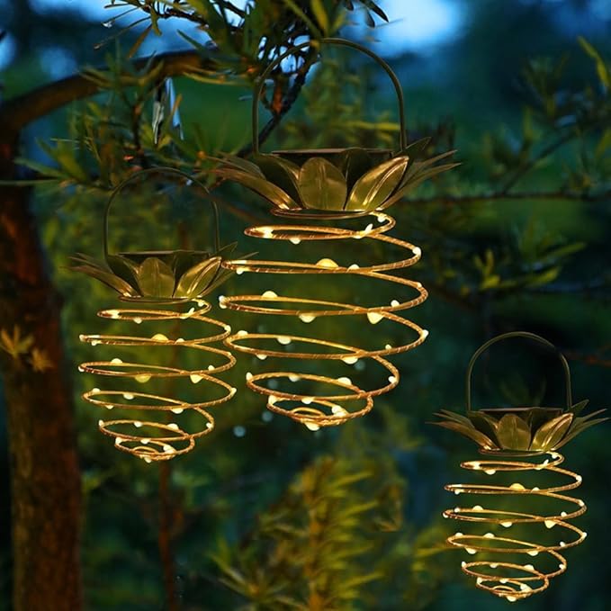 4 Pack Outdoor Solar Hanging Lantern Lights - 60LED Waterproof Solar Pineappl...