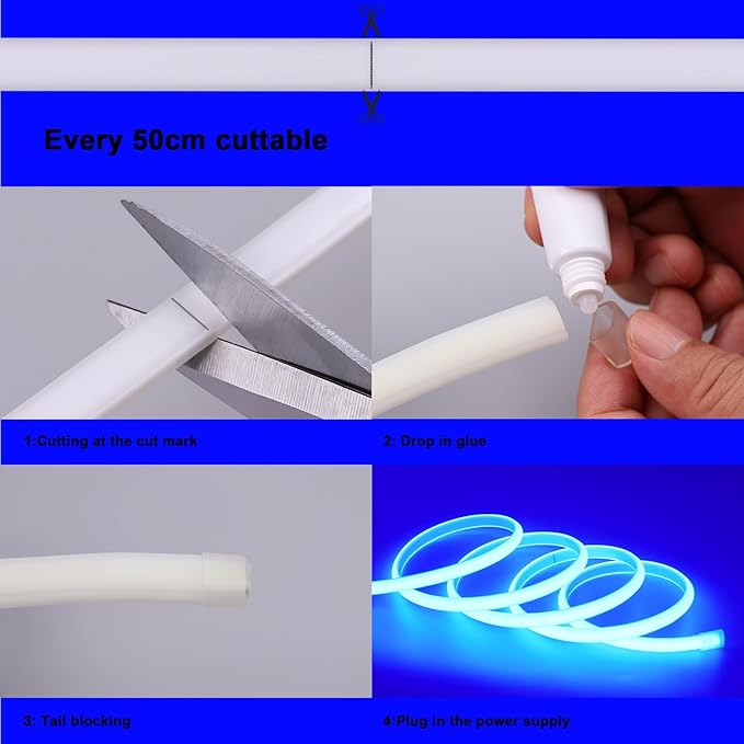 AC 110V COB LED Strip Lights Outdoor Waterproof 65.6ft, Blue Super Bright 200...