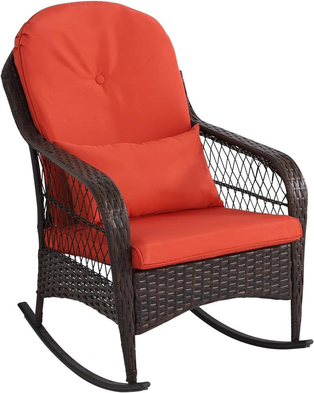 LVUYOYO Outdoor Wicker Rocking Chair, Patio Rattan Rocker Chair with Cushions...