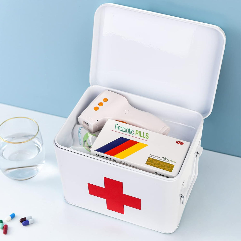 WUWEOT Metal First aid Box, Divided Medicine Tin First Aid Kit, Vintage Antiq...