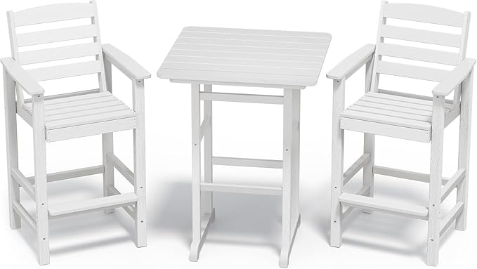 SERWALL Tall Adirondack Bar Chairs and Table 3 Pieces Set, Adirondack Bar Hei...