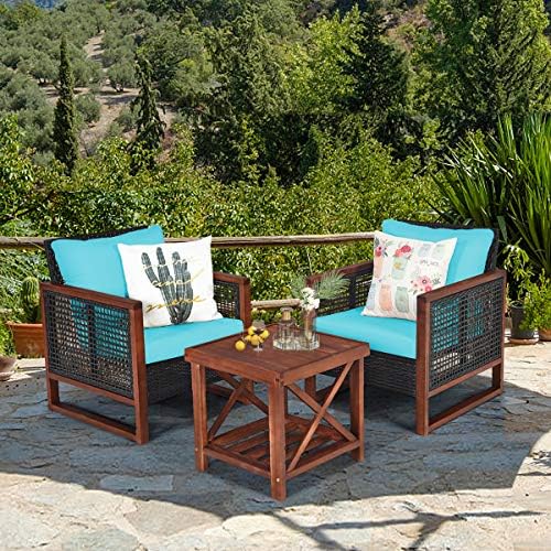 HAPPYGRILL 3 Pieces Outdoor Patio Furniture Set Wicker Chairs with Coffee Tab...