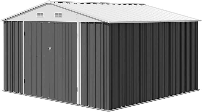 Devoko 10 x 10 FT Outdoor Storage Shed, Metal Garden Sheds & Outdoor Stor...