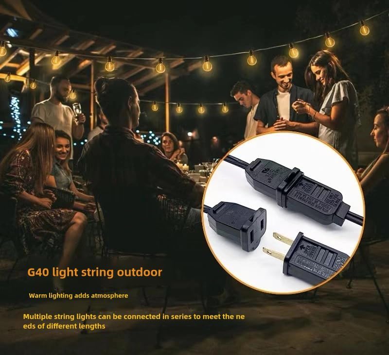 Outdoor String Light 50FT Patio Black with 52 Shatterproof G40 LED Clear Glob...